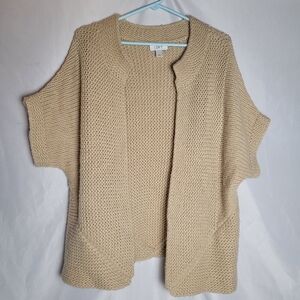 Loft Chunky Knit Wool Alpaca Blend Open Front Beige  Cardigan Short Sleeve XL